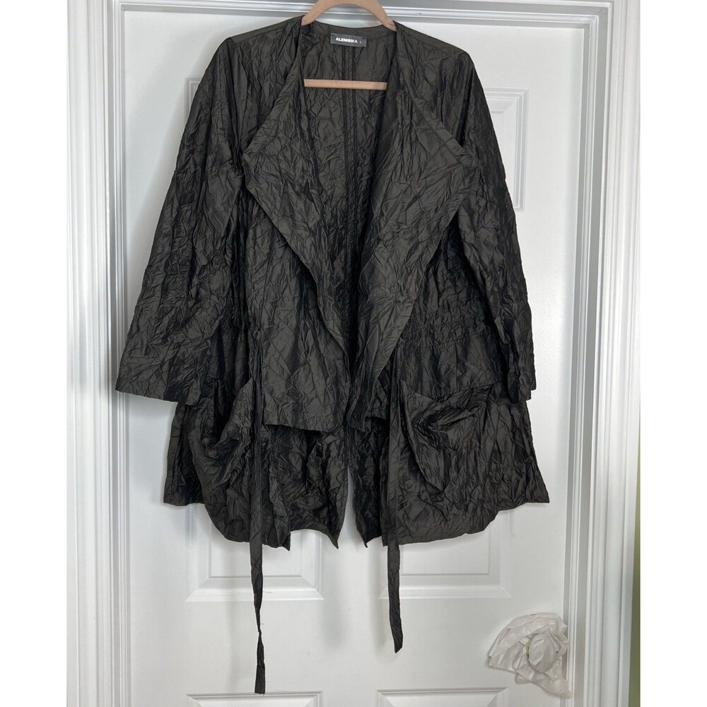 Alembika Crinkle Tie Waist Draped Cardigan Jacket Womens S Lagenlook Art To Wear